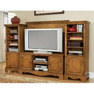  Entertainment Center with Raised Accents in Oak Finish 