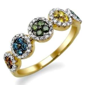  .75ct Green Blue Canary Yellow Diamond Ring Band 18k Gold 