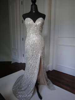 Claires Collection Silver Beaded Gown PAGAENT WINNING   