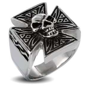  316L Stainless Steel Sinical Skull Celtic Cross Ring 