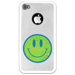   or 4S Clear Case White Smiley Face With Peace Symbols 