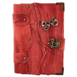  Happy Sad Mask on a Red Handmade Leather Bound Journal 