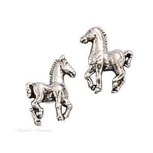  Sterling Silver Prancing Horse Post Earrings Jewelry