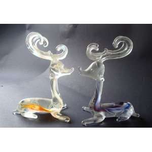  Blow Glass Reindeer Pair Figurines 4.0h 