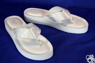 COACH Jayla Sig C Webbing White Flip Flops Thongs Shoes  