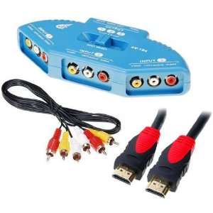  Composite AV Video Game Splitter / Selector Switch + 6FT HDMI Cable 