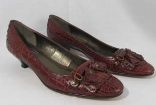 New Womens Talbots Burgundy Leather Faux Croc Tasseled Loafers Heels 