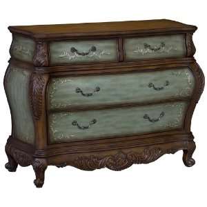   Sea Green English Chestnut Finish Carved Bombe Chest