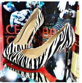Sexy Womens Zebra pattern Wedge Platform High Heel shoes Red back US4 