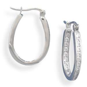  Rhodium Plated Pear Shape In Out CZ Earrings Measures 