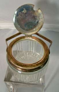 Silverplate & Glass Condiment Jar w/ Auto Lift Lid  