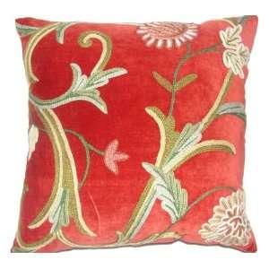    Crewel Pillow Curve Deep Red Cotton Velvet (16X16)