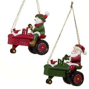  Set of 2 Country Heritage Santa & Snowman on Tractor 