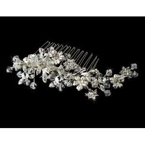   Silver Floral Bridal Hair Comb with Austrian Crystals Jewelry