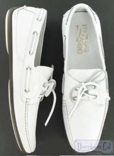 New Salvatore Ferragamo Denver White Boat Loafers Shoes 10.5 D 43.5 