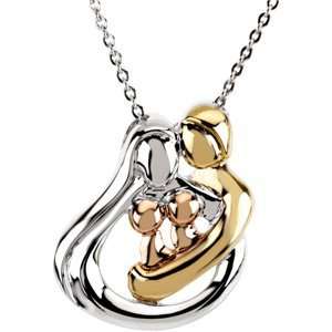 New Sterling Silver Tri Color Family Necklace (2 Child ) Heart Pendant 