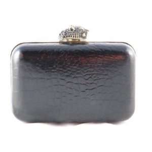   1960 Black Croco Leather Olivia Box Clutch Handbag 