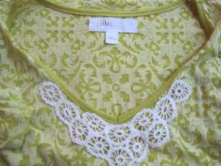   Sunny Yellow and White Lace Trimmed Sheer Scoop Neck Top M  