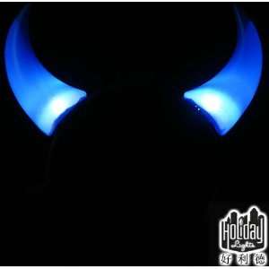 Masquerade Devil Blue LED Flash Light Horns Hair Clips Head Band Magic 