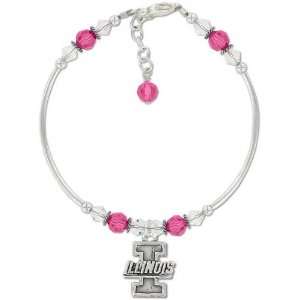   Illinois Fighting Illini Pink Crystal Tube Bracelet