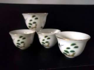   Japanese Porcelain Tea Set Cranes Tea Pot & 4 Tea Cups  