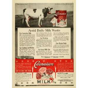 com 1918 Ad Carnation Evaporated Canned Milk Dairy Cow Child Seattle 
