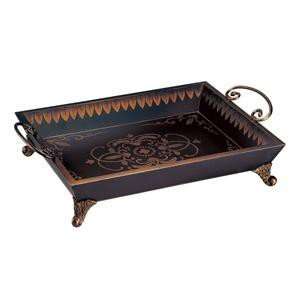   Hand Painted Tray in Scrolling Vine Pattern   Black: Kitchen & Dining