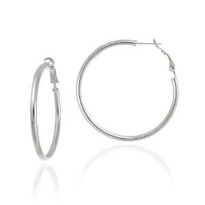   Sterling Silver Tarnish Free 5x40 Polished Clutchless Hoop Earrings