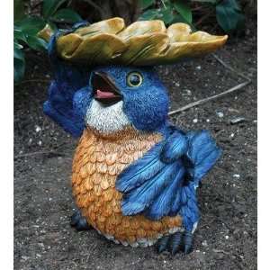  Michael Carr Blue Bird Statue with Leaf Patio, Lawn 