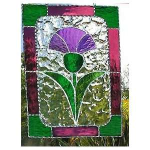  Scottish Thistle Stained Glass Suncatcher   8 x 12 Home 