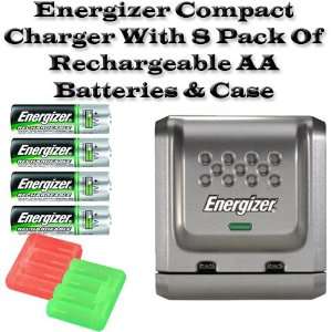  Energizer Compact Charger With 8 Pack Of Rechargeable AA 