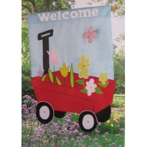  Applique Bloomin Wagon Welcome Large Flag Patio, Lawn & Garden