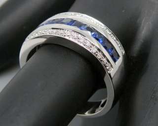 14K W/Gold 0.80CT Sapphire Diamond Wedding Band Ring  