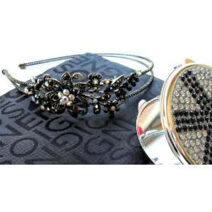   Headband Tiara with Black Bling, Compact Mirror & Travel Bag: Beauty