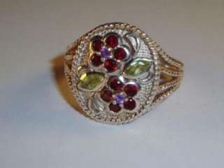 D41 QVC Sterling 925 Multi gemstone Flower Ring Size 6  