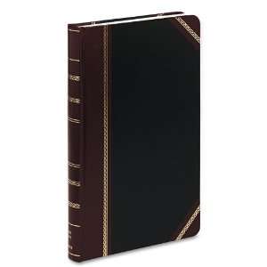   black leather look hard cover and bound in pages.   Record ruling on
