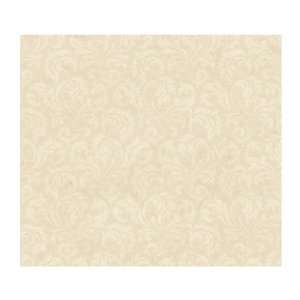   Wind River Scrolling Tonal Acanthus Leaves Prepasted Wallpaper, Sand