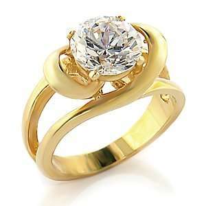  Gold Plated Brass Ring with Clear CZ: Jewelry