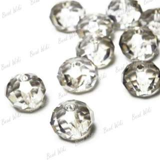 20 Gray Loose Faceted Cut Rondelle Clear Crystal Glass Bead 10x8mm 