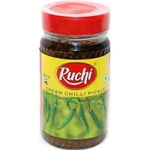 Ruchi Green Chilli Pickle with Garlic 10.6oz  Grocery 