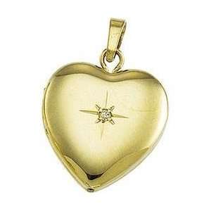    14K Yellow Gold Heart Design Diamond Locket Pendant: Jewelry