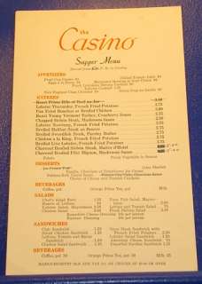 THE CASINO Restaurant MENU/50s/Worchester/Fall River MA  