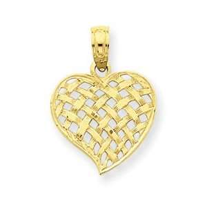  14k Yellow Gold Basket Weave Heart Pendant: Jewelry
