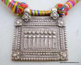 TRIBAL OLD SILVER AMULET PENDANT NECKLACE HINDU  