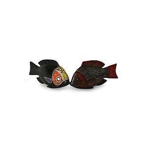   Beaded wood sculptures, African Tilapia Fish (pair)