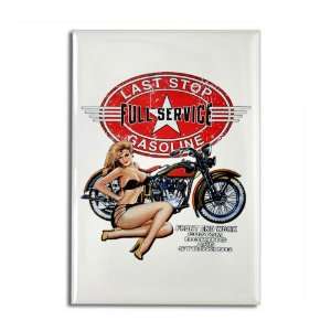 Rectangle Magnet Last Stop Full Service Gasoline Motorcycle Girl