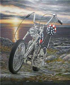 Oil Painting MOTORCYCLE ART Easy Rider Harley Davidson CAPTAIN AMERICA 