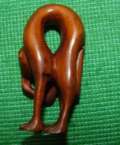 Netsuke Wood Hand Carved Treen CONTORTIONIST APE MONKEY  