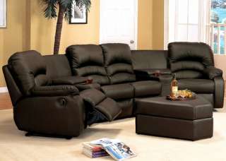 7Pc Home Theater Brown Leather Sectional Recliner Seats w/ Ottoman Set 