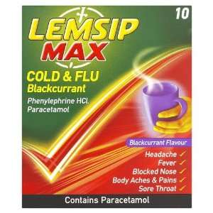  Lemsip Max Cold & Flu Blackcurrant 10 Sachets Health 